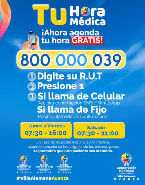MUNICIPALIDAD DE VILLA ALEMANA IMPLEMENTA LINEA 800 PARA SOLICITUD DE HORAS MEDICAS EN CESFAM