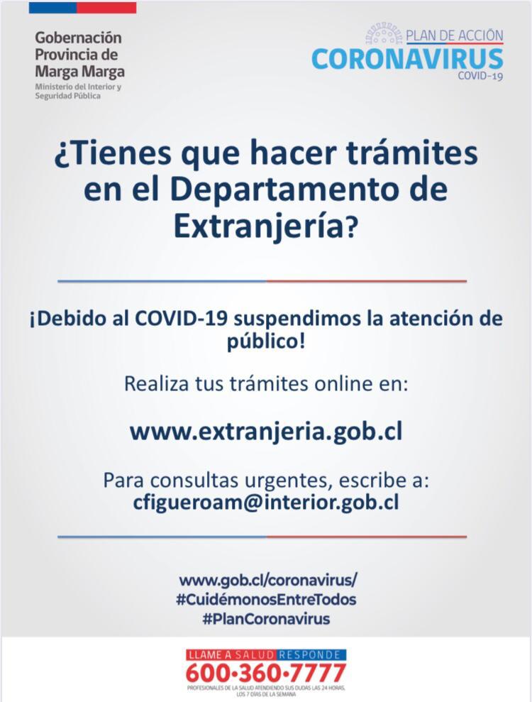 OFICINA DE EXTRANJERÍA DE MARGA MARGA SUSPENDE TODA ATENCIÓN PRESENCIAL